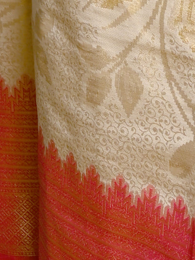 Festive Apricot Silk Blend Woven Saree With Unstitched Blouse