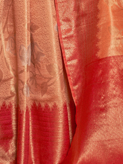 Festive Orange Silk Blend Woven Saree With Unstitched Blouse