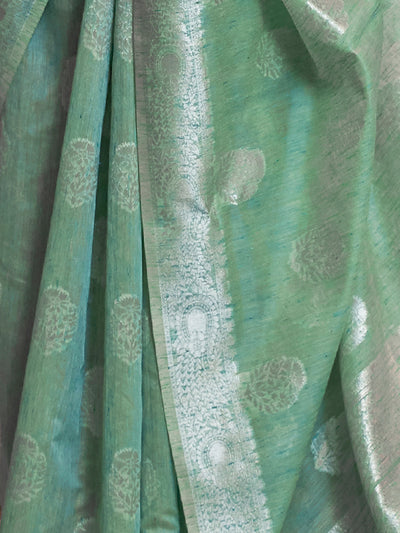 Festive Green Linen Blend Woven Saree With Unstitched Blouse