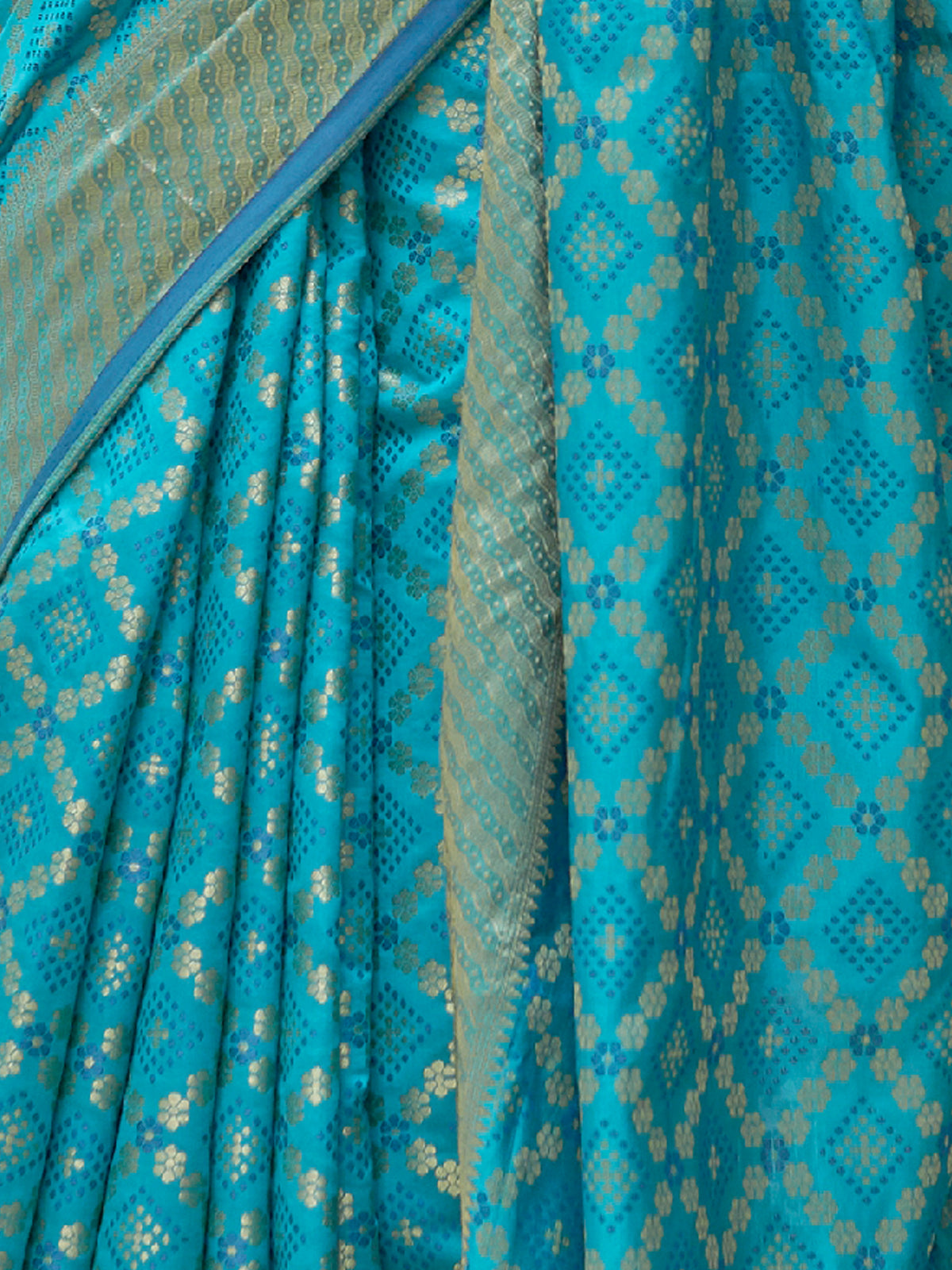 Festive Blue Silk Blend Woven Saree With Unstitched Blouse