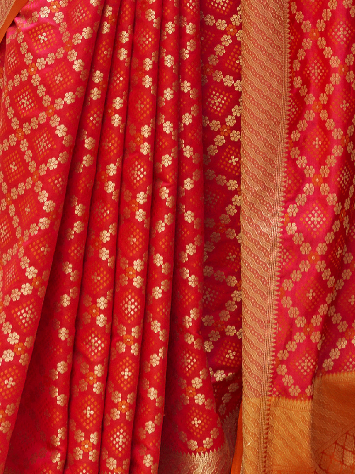 Festive Red Silk Blend Woven Saree With Unstitched Blouse