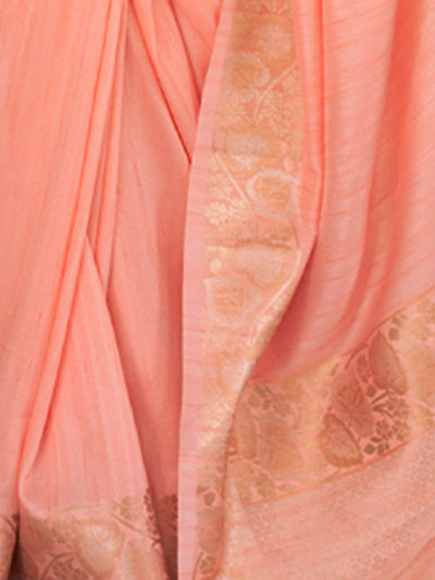 Festive Peach Silk Blend Woven Saree With Unstitched Blouse