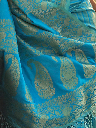 Odette Women Blue Silk Blend Woven Saree With Unstitched Blouse