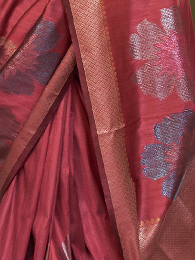 Odette Women Maroon Silk Blend Woven Saree With Unstitched Blouse