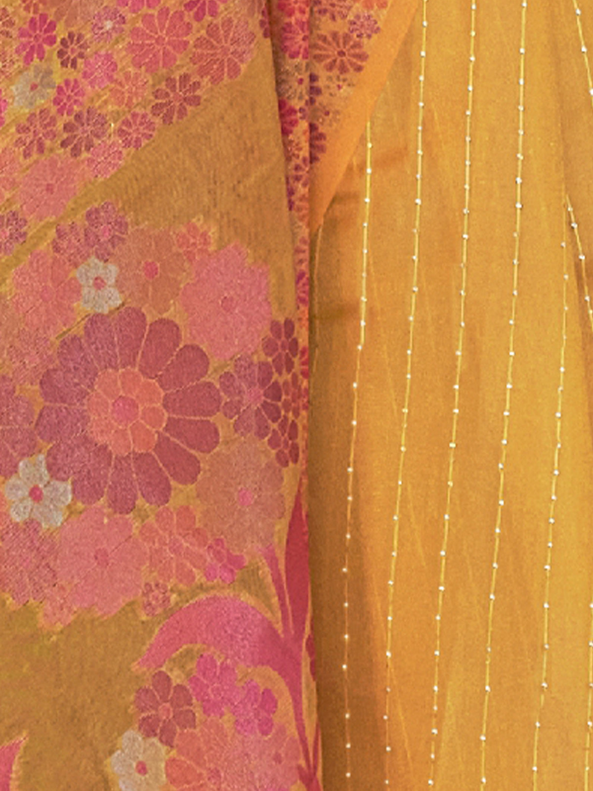 Odette Women Yellow Organza Woven Saree With Unstitched Blouse