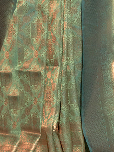 Green Festive Woven Silk Saree With Unstitched Blouse