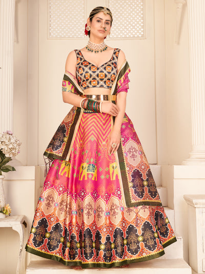 Odette Women Multicolor Semi Stitched Lehenga With  Unstitched Blouse