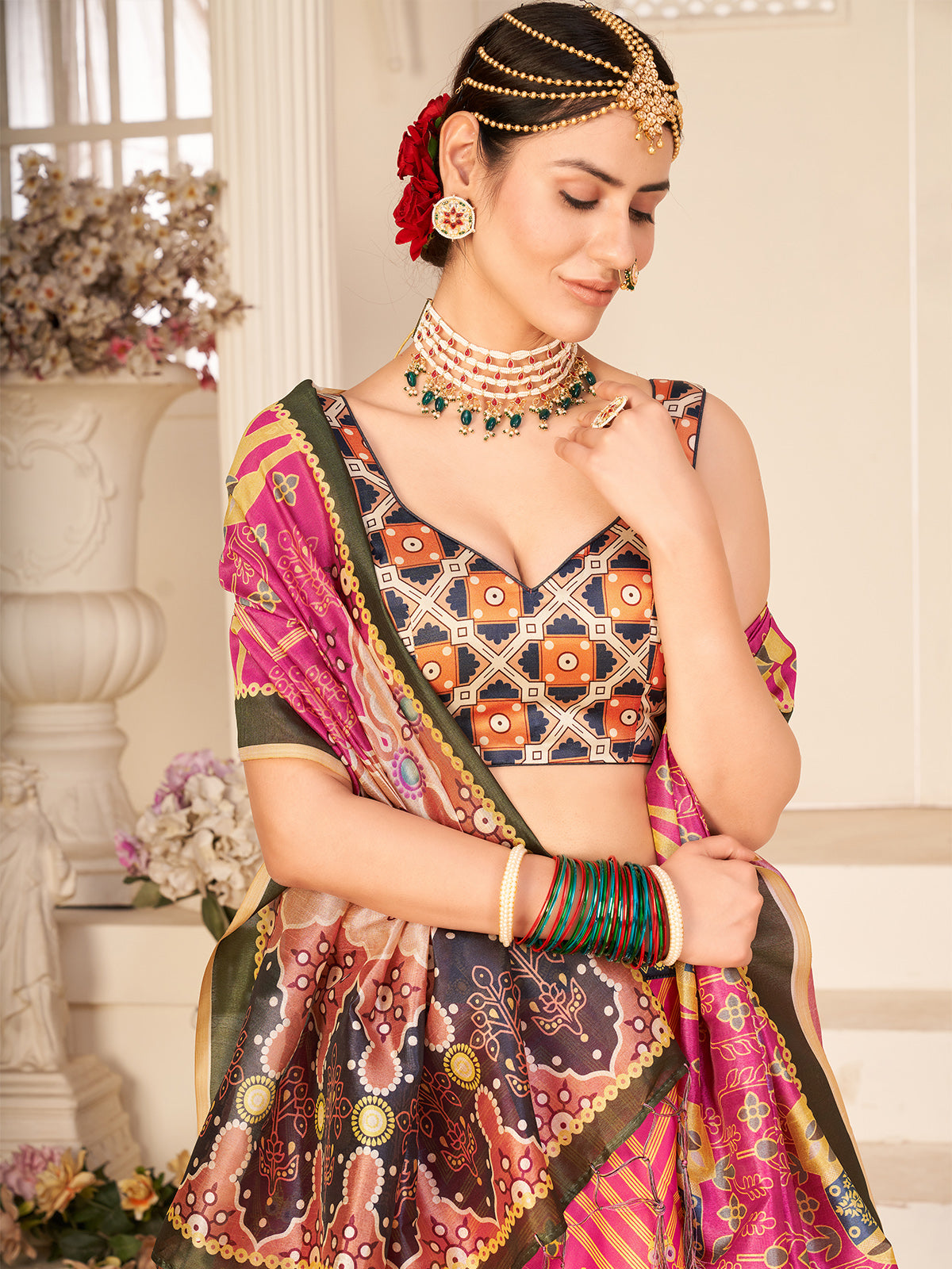 Odette Women Multicolor Semi Stitched Lehenga With  Unstitched Blouse