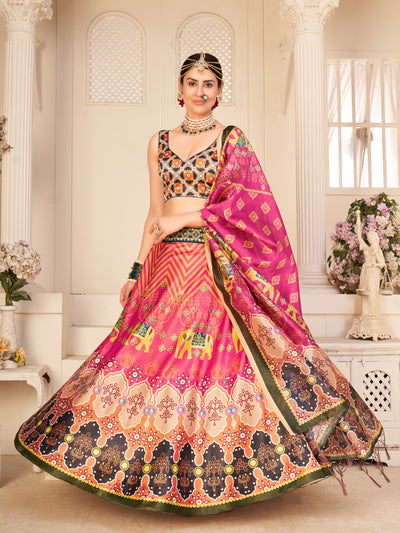 Odette Women Multicolor Semi Stitched Lehenga With  Unstitched Blouse