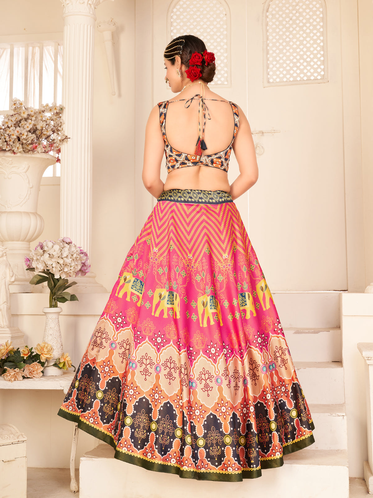 Odette Women Multicolor Semi Stitched Lehenga With  Unstitched Blouse