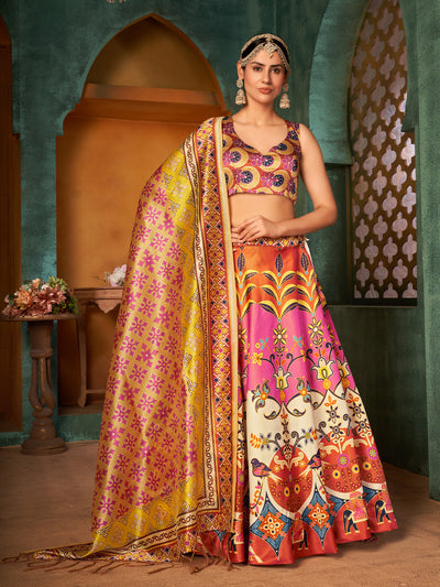 Odette Women Multicolor Semi Stitched Lehenga With  Unstitched Blouse