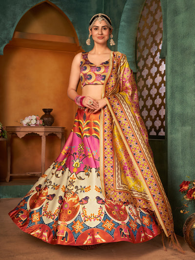 Odette Women Multicolor Semi Stitched Lehenga With  Unstitched Blouse