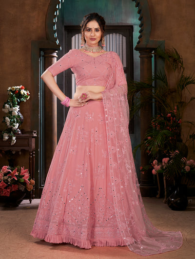 Odette Women Pink Semi Stitched Lehenga With  Unstitched Blouse