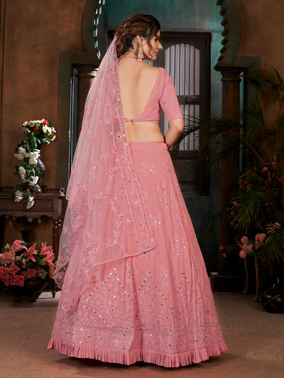 Odette Women Pink Semi Stitched Lehenga With  Unstitched Blouse