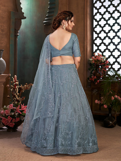 Odette Women Grey Semi Stitched Lehenga With  Unstitched Blouse