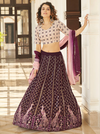 Odette Women Violet Semi Stitched Lehenga With  Unstitched Blouse