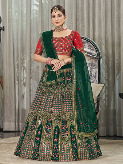 Odette Women Green Semi Stitched Lehenga With  Unstitched Blouse