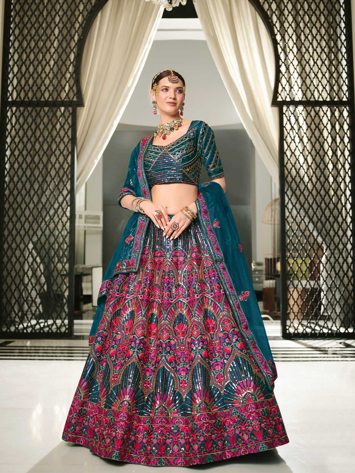 Odette Women Multicolor Semi Stitched Lehenga With  Unstitched Blouse