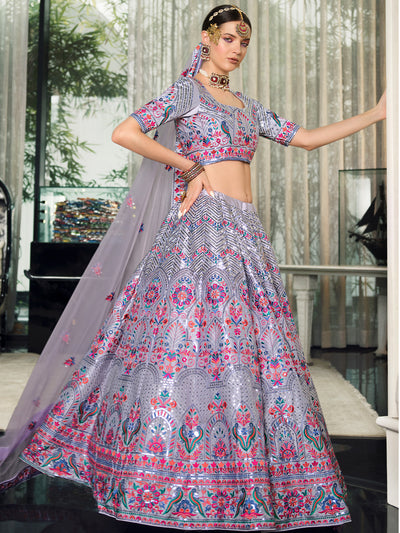 Odette Women Lavender Semi Stitched Lehenga With  Unstitched Blouse