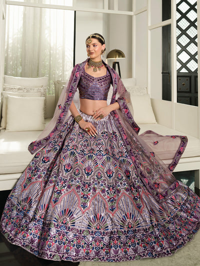 Odette Women Violet Semi Stitched Lehenga With  Unstitched Blouse