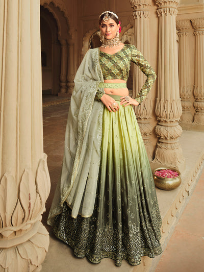 Odette Women Green Semi Stitched Lehenga With  Unstitched Blouse