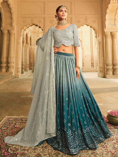 Odette Women Grey Semi Stitched Lehenga With  Unstitched Blouse