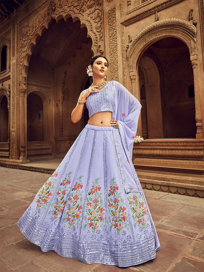 Odette Women Sky Blue Embroidered Festive Semi Stitched Lehenga With  Unstitched Blouse