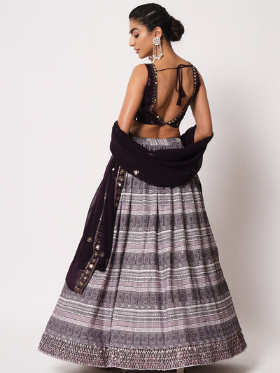 Elegant Violet Art Silk Semi-Stitched Lehenga Choli