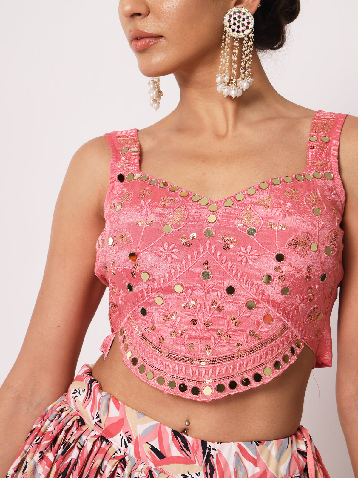 Elegant Pink Art Silk Semi-Stitched Lehenga Choli