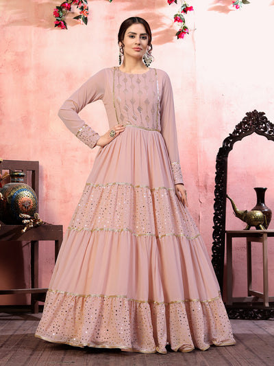 Odette Women Designer Pink Georgette Semi Stitched Gown