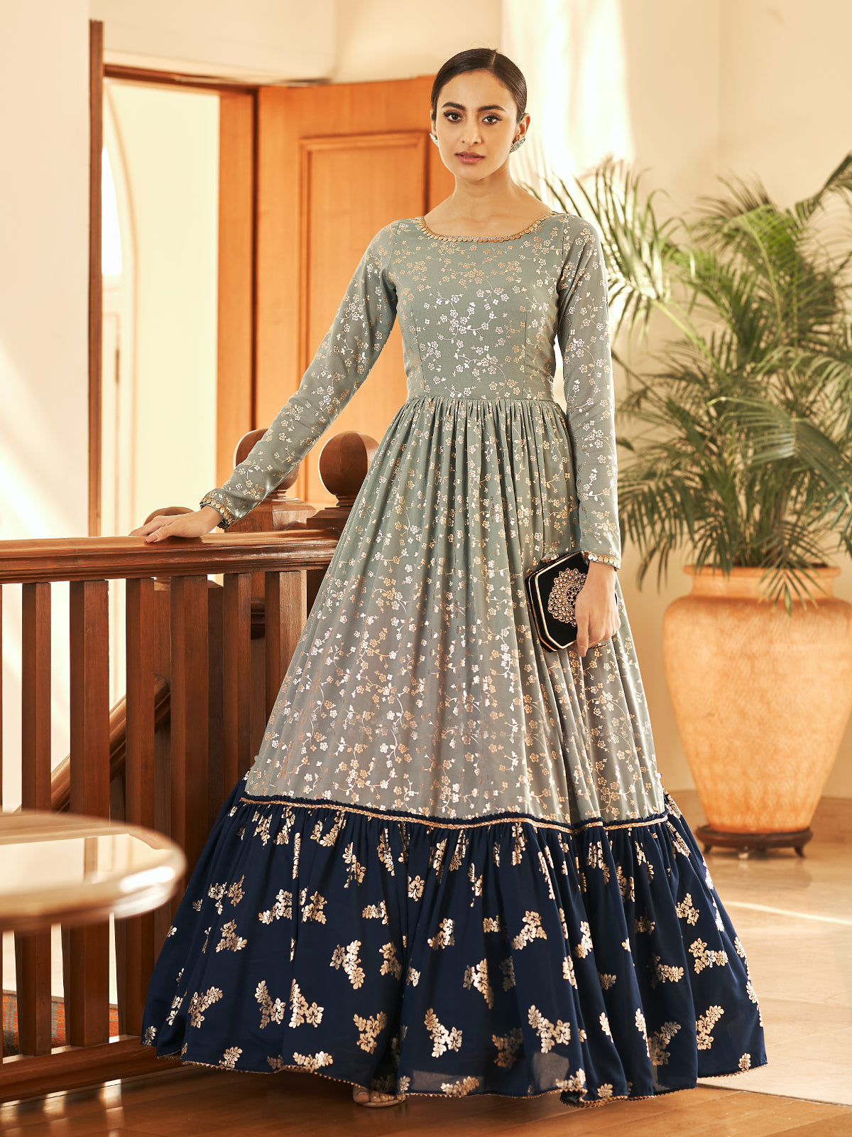Stylish Embroidered Semi Stitched Gown at Rs.1595/peice in surat offer by  Fabliva