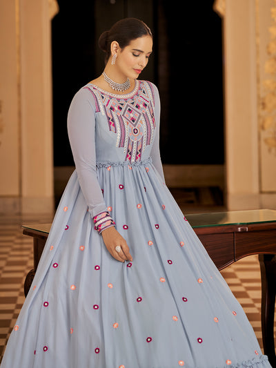 Designer Lavender Georgette Semi Stitched Gown