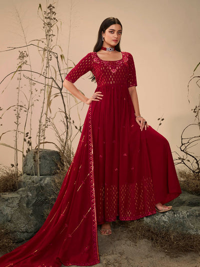 Classy Maroon Georgette Stitched Salwar Suit