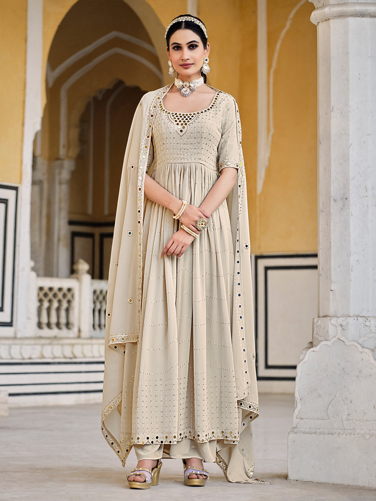 Georgette embroidered semi hot sale stitched anarkali suit