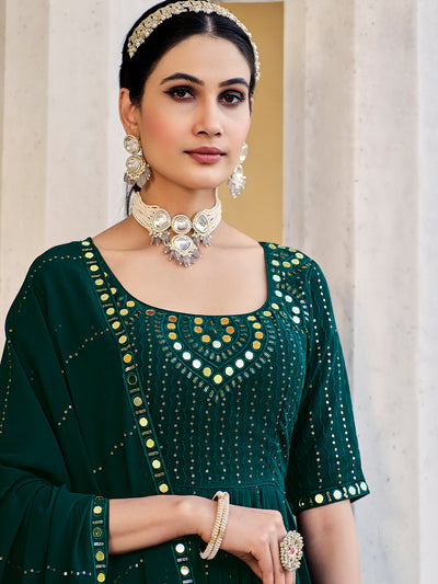 Odette Women Dark Green Georgette Embroidered  Stitched Salwar Suit