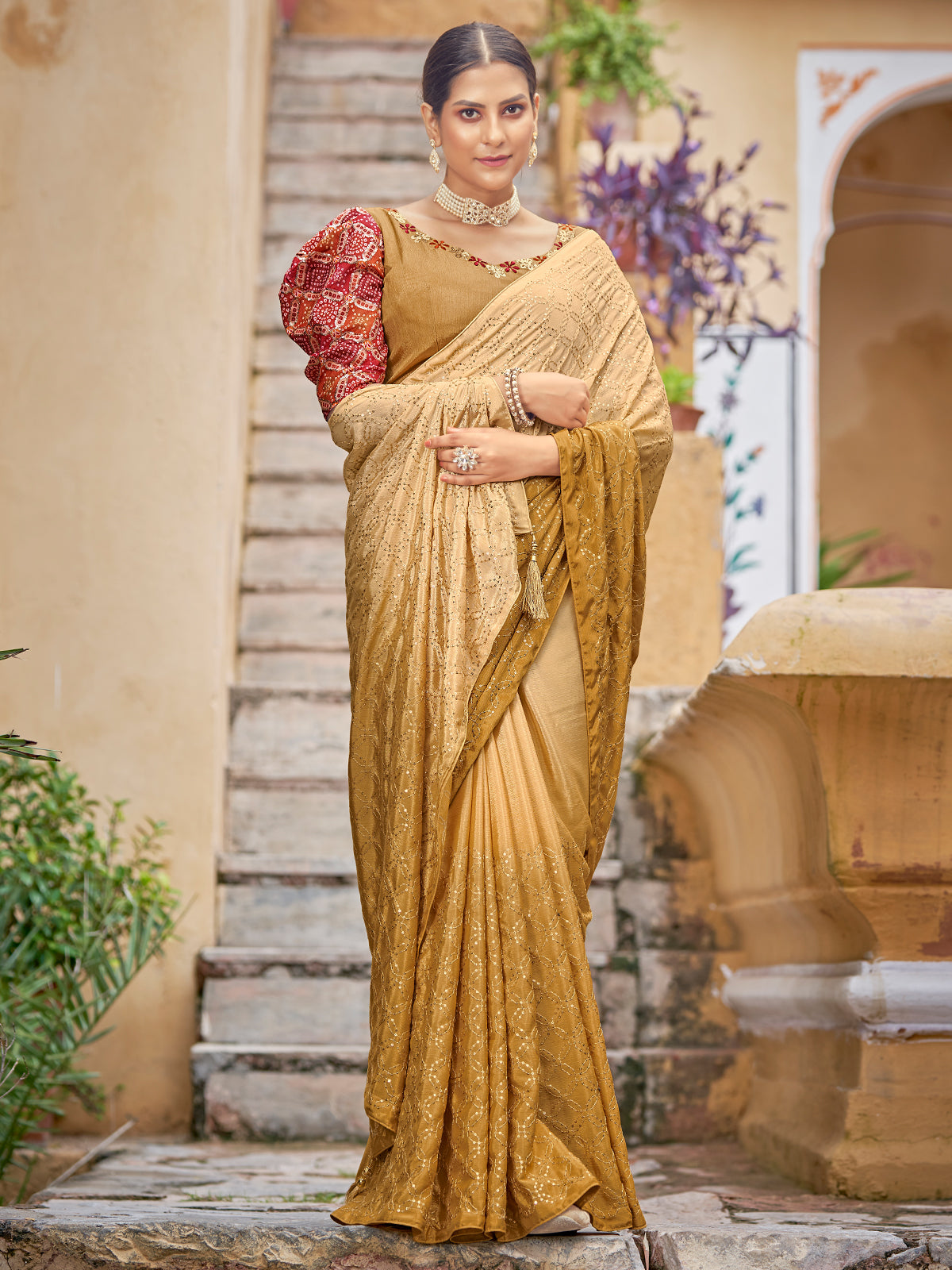 Buy Yellow Zari Work Traditional Plus Size Sarees Online for Women in USA