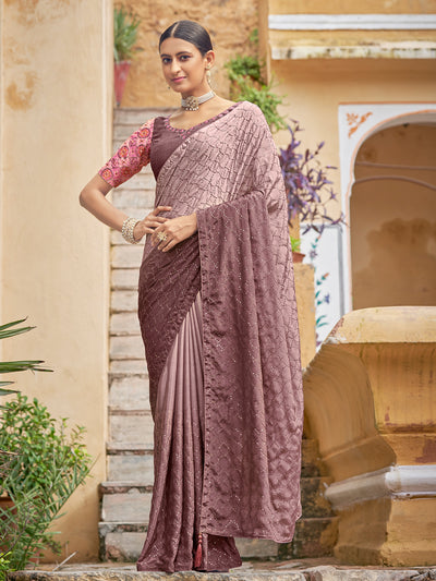 Odette Women Festive Designer Mauve Saree With Unstitched Blouse