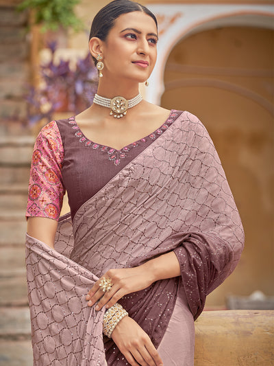 Odette Women Festive Designer Mauve Saree With Unstitched Blouse