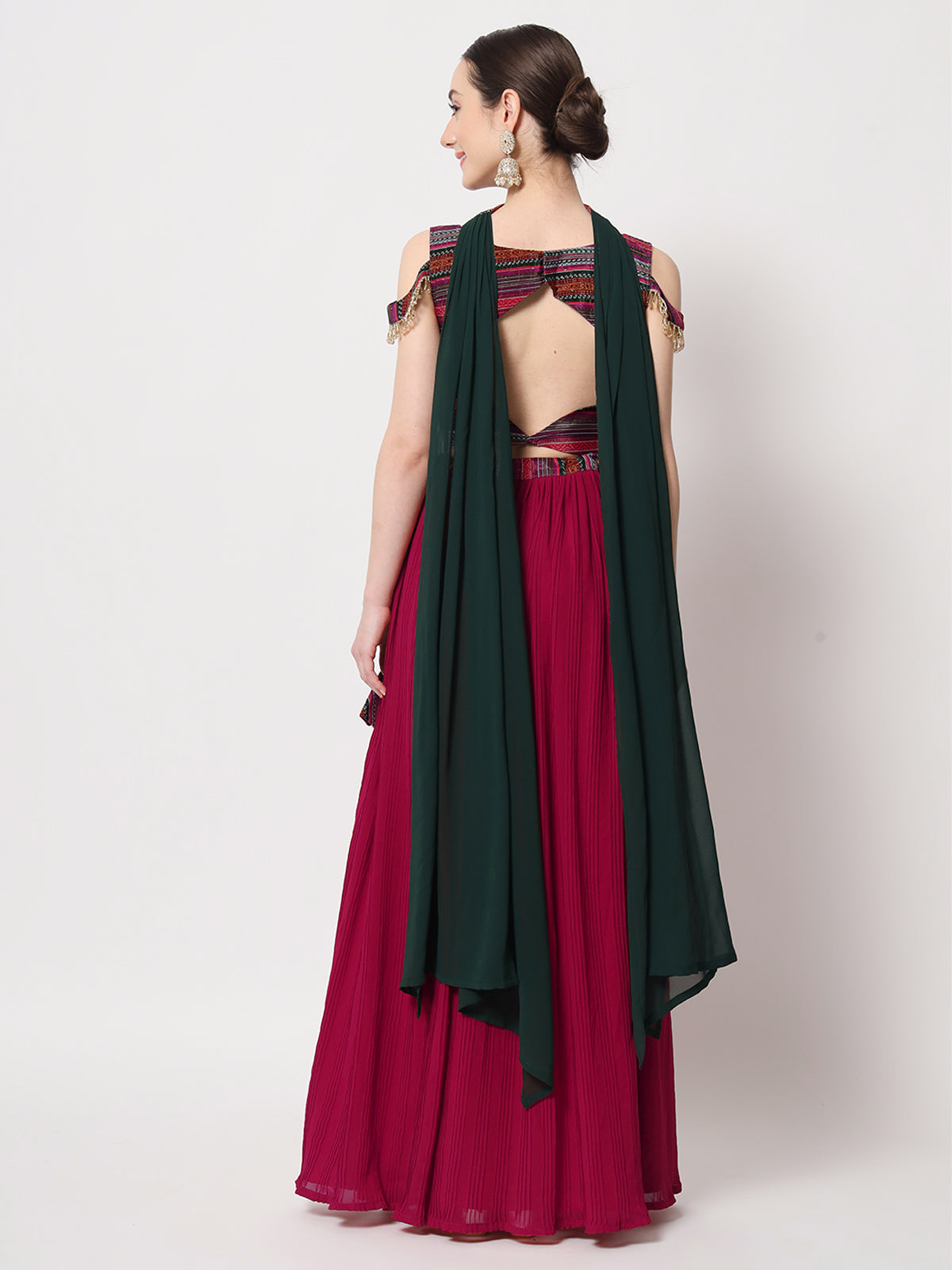 Magenta Georgette Semi Stitched Lehenga With Unstitched Blouse