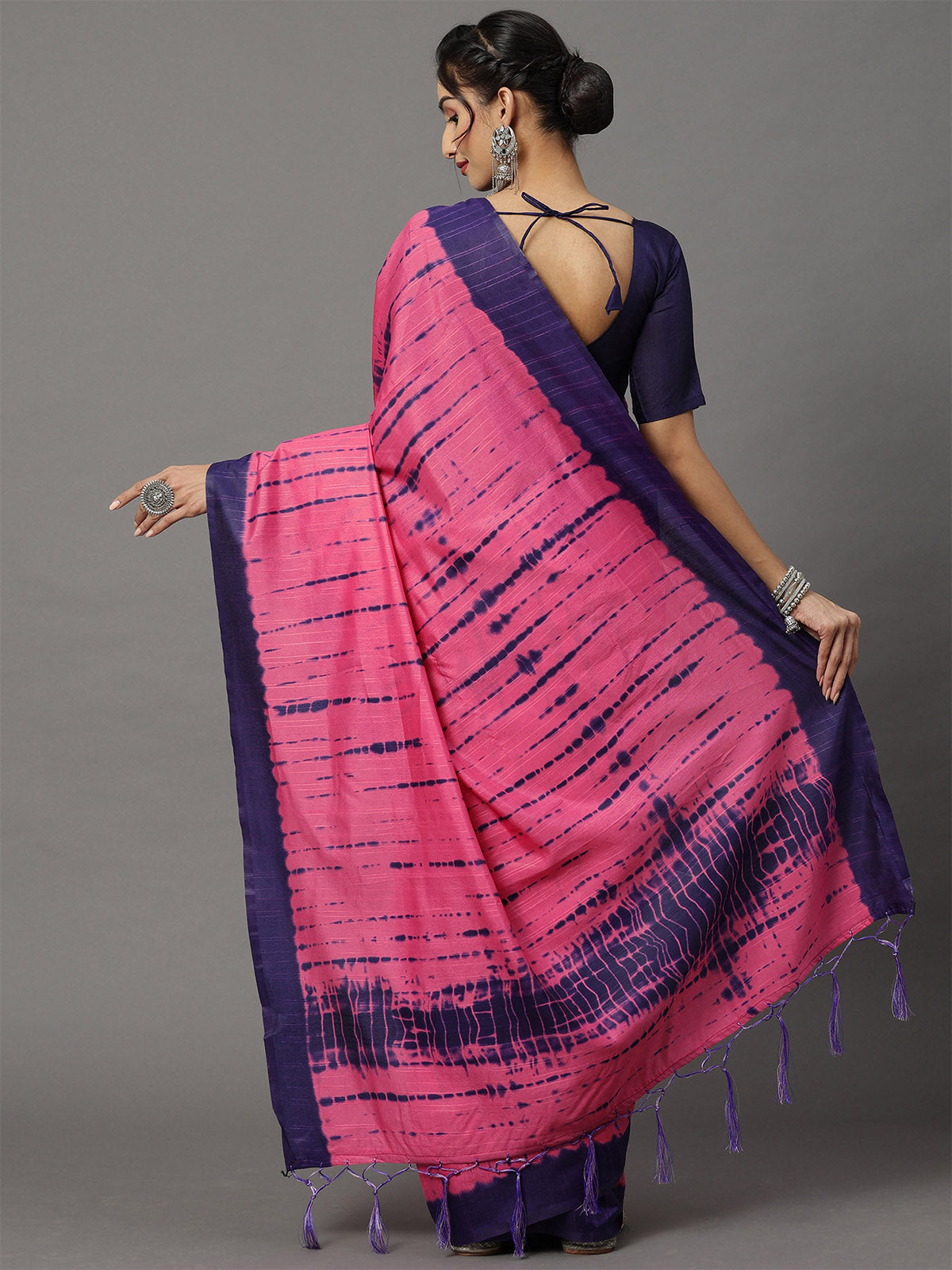 Pink Printed Blend Silk Saree With Unstitched Blouse