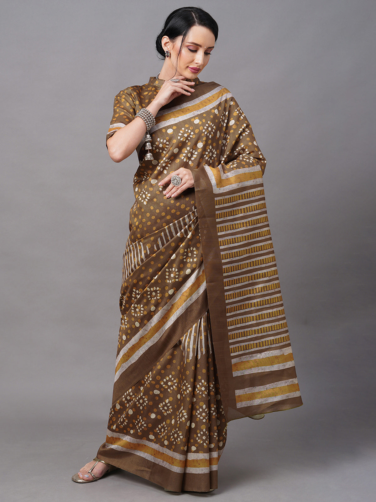 Olive Blend Silk Woven Saree With Unstitched Blouse