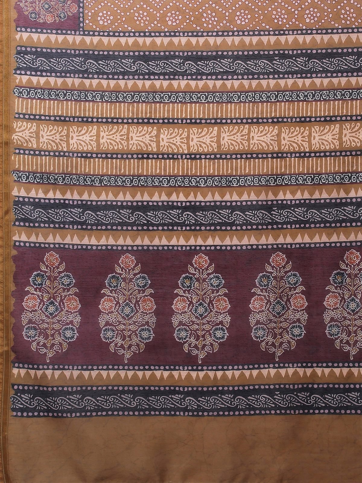 Brown Printed Linen Saree With Unstitched Blouse