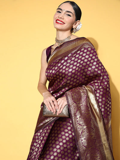 Violet Blend Silk Woven Saree With Unstitched Blouse