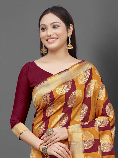 Odette Women Mustard Woven Blend Silk Saree With Unstitched Blouse