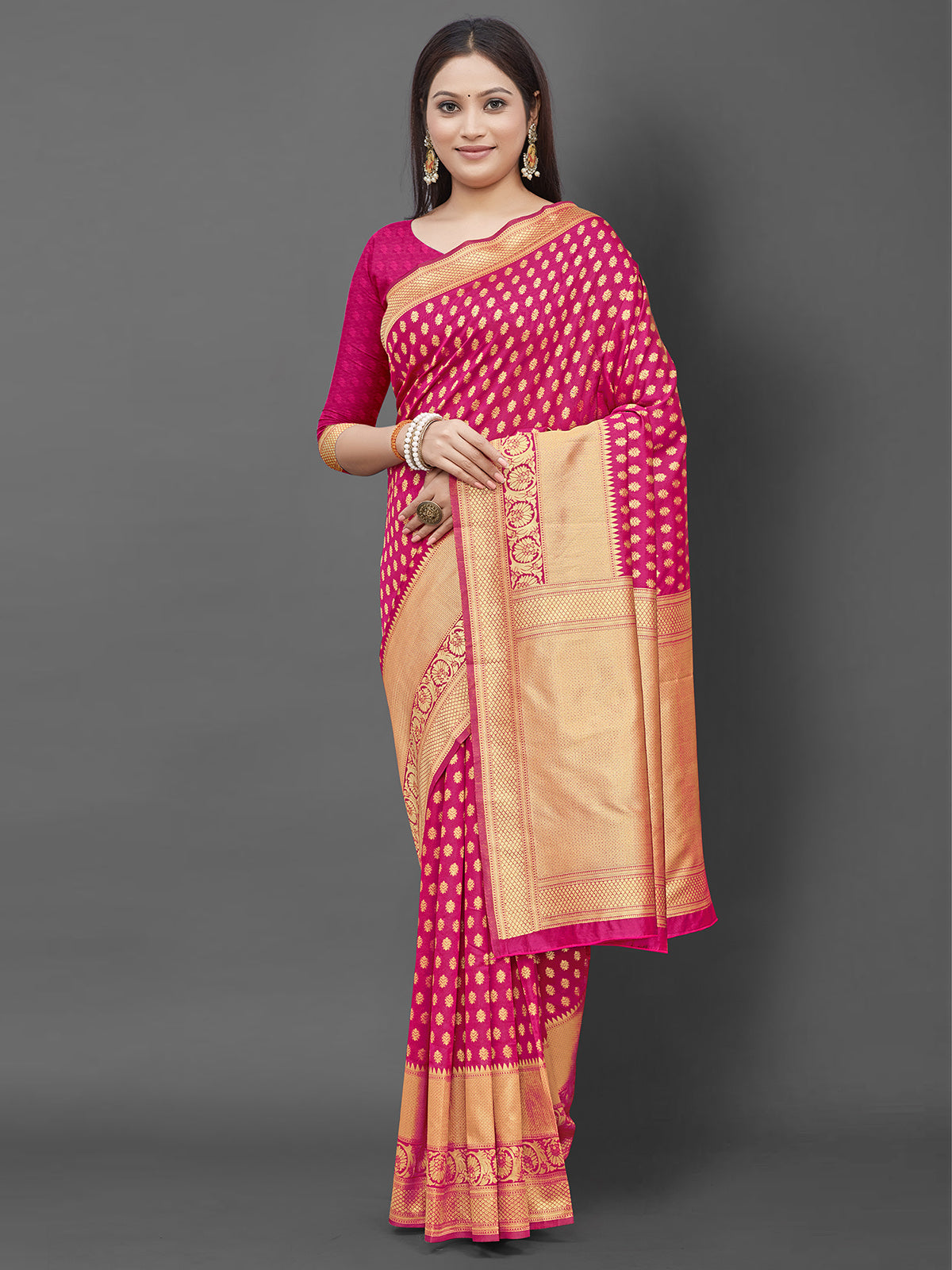 Odette Women Pink Woven Blend Silk Saree With Unstitched Blouse