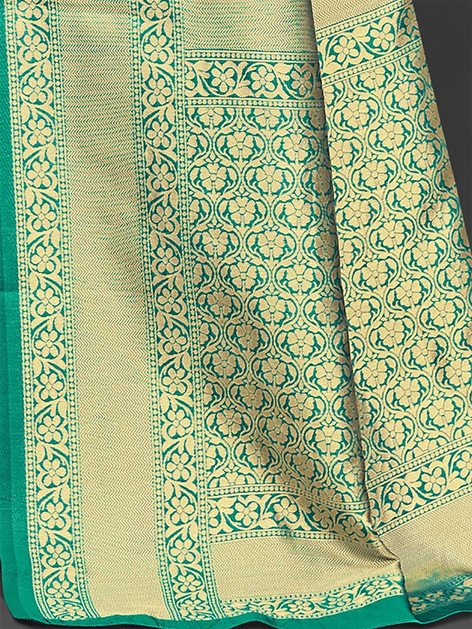 Teal Woven Blend Silk Saree With Unstitched Blouse