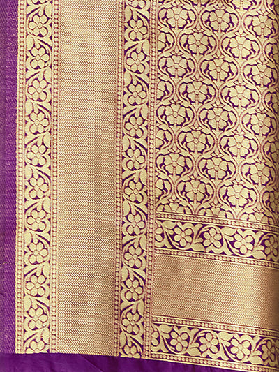 Violet Woven Blend Silk Saree With Unstitched Blouse