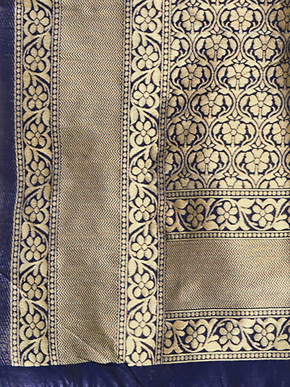 Dark Blue Woven Blend Silk Saree With Unstitched Blouse