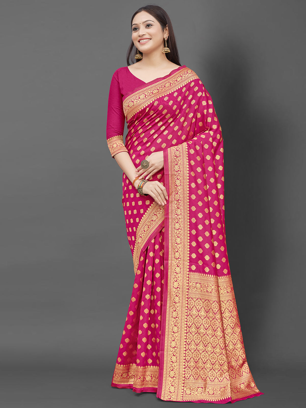 Odette Women Pink Woven Blend Silk Saree With Unstitched Blouse