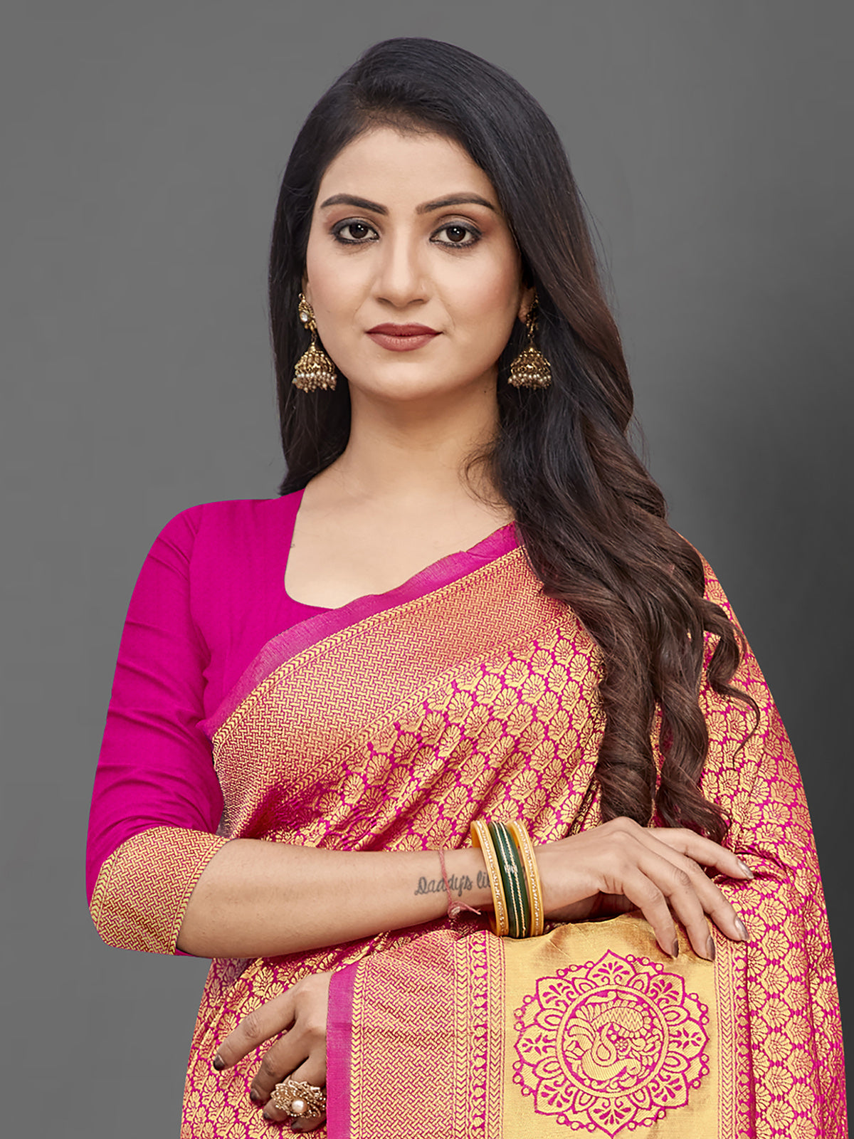 Pink Woven Blend Silk Saree With Unstitched Blouse